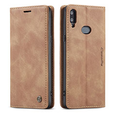 Leather Case Stands Flip Cover Holder C03S for Samsung Galaxy A10s Light Brown