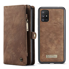Leather Case Stands Flip Cover Holder C03S for Samsung Galaxy A51 5G Brown