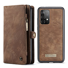 Leather Case Stands Flip Cover Holder C03S for Samsung Galaxy A52 5G Brown