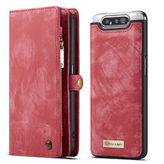 Leather Case Stands Flip Cover Holder C03S for Samsung Galaxy A80 Red
