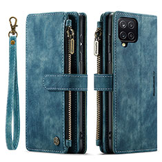 Leather Case Stands Flip Cover Holder C03S for Samsung Galaxy F12 Blue