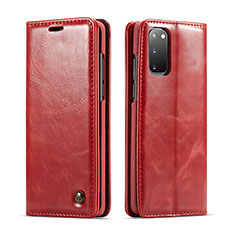 Leather Case Stands Flip Cover Holder C03S for Samsung Galaxy S20 Red