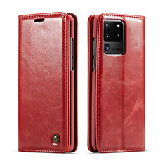Leather Case Stands Flip Cover Holder C03S for Samsung Galaxy S20 Ultra 5G Red