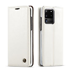 Leather Case Stands Flip Cover Holder C03S for Samsung Galaxy S20 Ultra White