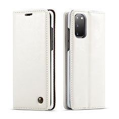 Leather Case Stands Flip Cover Holder C03S for Samsung Galaxy S20 White