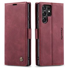 Leather Case Stands Flip Cover Holder C03S for Samsung Galaxy S21 Ultra 5G Red Wine