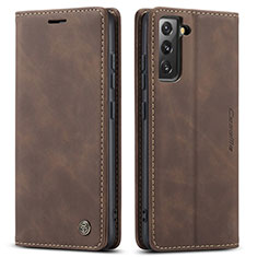 Leather Case Stands Flip Cover Holder C03S for Samsung Galaxy S22 5G Brown