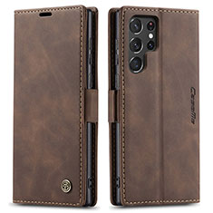 Leather Case Stands Flip Cover Holder C03S for Samsung Galaxy S22 Ultra 5G Brown