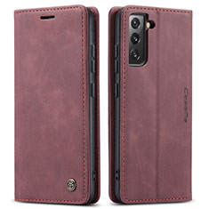 Leather Case Stands Flip Cover Holder C03S for Samsung Galaxy S23 Plus 5G Red Wine