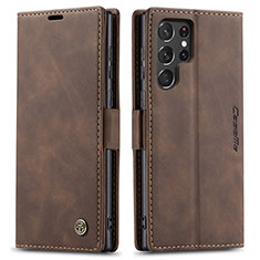 Leather Case Stands Flip Cover Holder C03S for Samsung Galaxy S23 Ultra 5G Brown