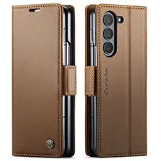 Leather Case Stands Flip Cover Holder C03S for Samsung Galaxy Z Fold5 5G Brown