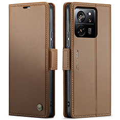 Leather Case Stands Flip Cover Holder C03S for Xiaomi Mi 13T 5G Brown