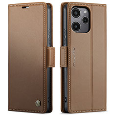 Leather Case Stands Flip Cover Holder C03S for Xiaomi Poco M6 Pro 5G Brown