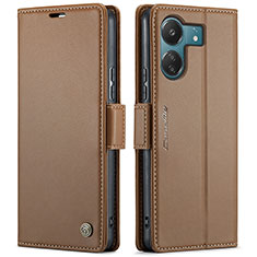 Leather Case Stands Flip Cover Holder C03S for Xiaomi Redmi 13C Brown