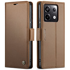 Leather Case Stands Flip Cover Holder C03S for Xiaomi Redmi Note 13 Pro 5G Brown