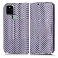 Leather Case Stands Flip Cover Holder C03X for Google Pixel 5 Purple