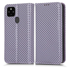 Leather Case Stands Flip Cover Holder C03X for Google Pixel 5 XL 5G Purple