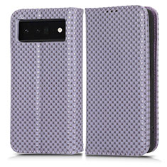 Leather Case Stands Flip Cover Holder C03X for Google Pixel 6 Pro 5G Purple