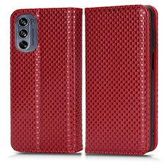 Leather Case Stands Flip Cover Holder C03X for Motorola Moto G62 5G Red