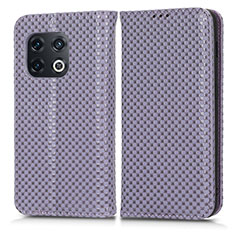 Leather Case Stands Flip Cover Holder C03X for OnePlus 10 Pro 5G Purple
