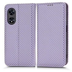 Leather Case Stands Flip Cover Holder C03X for Oppo A18 Purple