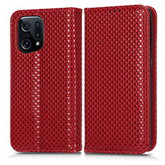 Leather Case Stands Flip Cover Holder C03X for Oppo Find X5 5G Red