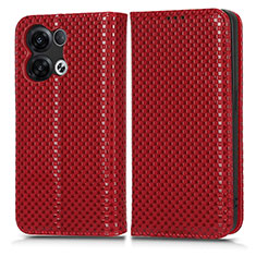 Leather Case Stands Flip Cover Holder C03X for Oppo Reno8 Pro+ Plus 5G Red