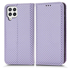 Leather Case Stands Flip Cover Holder C03X for Samsung Galaxy F22 4G Purple
