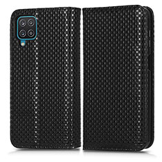 Leather Case Stands Flip Cover Holder C03X for Samsung Galaxy M12 Black