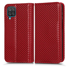 Leather Case Stands Flip Cover Holder C03X for Samsung Galaxy M12 Red
