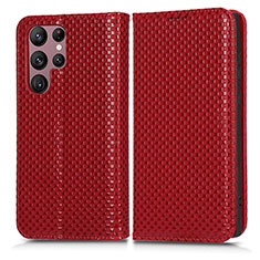 Leather Case Stands Flip Cover Holder C03X for Samsung Galaxy S24 Ultra 5G Red