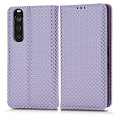 Leather Case Stands Flip Cover Holder C03X for Sony Xperia 1 III Purple