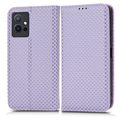 Leather Case Stands Flip Cover Holder C03X for Vivo T1 5G India Purple
