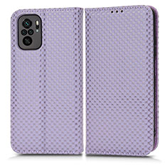 Leather Case Stands Flip Cover Holder C03X for Xiaomi Redmi Note 10 4G Purple