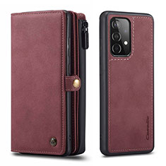 Leather Case Stands Flip Cover Holder C04S for Samsung Galaxy A52 5G Red