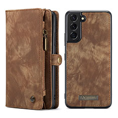 Leather Case Stands Flip Cover Holder C04S for Samsung Galaxy S21 5G Brown