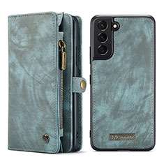 Leather Case Stands Flip Cover Holder C04S for Samsung Galaxy S22 5G Blue