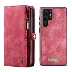 Leather Case Stands Flip Cover Holder C04S for Samsung Galaxy S22 Ultra 5G Red