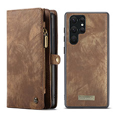 Leather Case Stands Flip Cover Holder C04S for Samsung Galaxy S23 Ultra 5G Brown