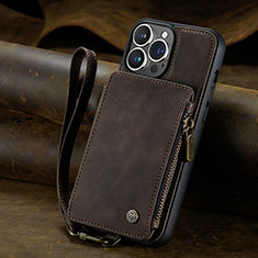 Leather Case Stands Flip Cover Holder C05S for Apple iPhone 14 Pro Max Brown