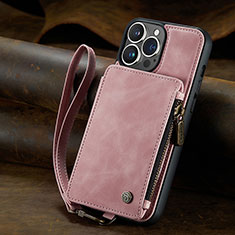 Leather Case Stands Flip Cover Holder C05S for Apple iPhone 15 Pro Rose Gold