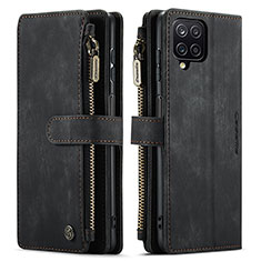 Leather Case Stands Flip Cover Holder C05S for Samsung Galaxy M12 Black