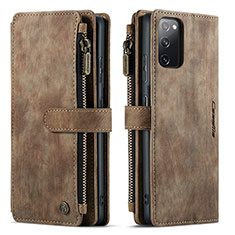 Leather Case Stands Flip Cover Holder C05S for Samsung Galaxy S20 Lite 5G Brown