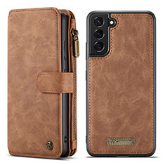 Leather Case Stands Flip Cover Holder C05S for Samsung Galaxy S21 5G Brown