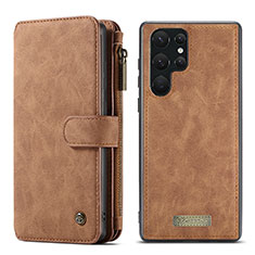 Leather Case Stands Flip Cover Holder C05S for Samsung Galaxy S21 Ultra 5G Brown