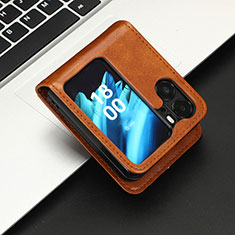 Leather Case Stands Flip Cover Holder C05X for Oppo Find N2 Flip 5G Brown