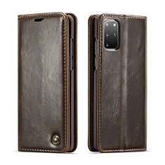 Leather Case Stands Flip Cover Holder C06S for Samsung Galaxy S20 Plus 5G Brown