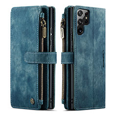 Leather Case Stands Flip Cover Holder C06S for Samsung Galaxy S21 Ultra 5G Blue