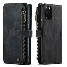 Leather Case Stands Flip Cover Holder C07S for Samsung Galaxy S20 Black