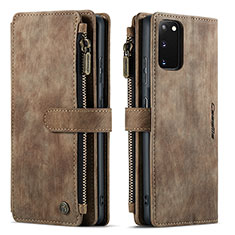 Leather Case Stands Flip Cover Holder C07S for Samsung Galaxy S20 Brown